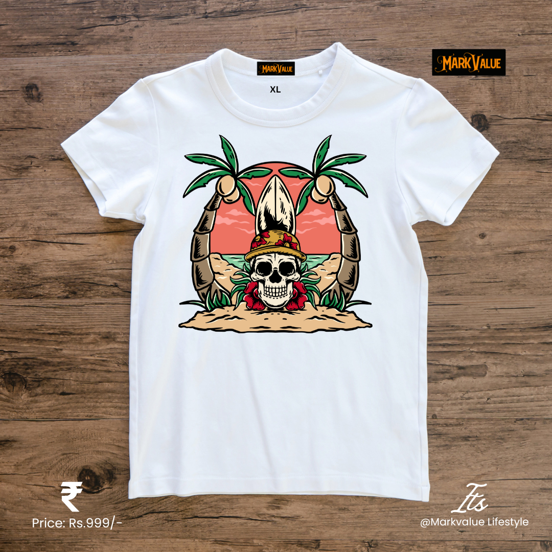 Pirate Skull Beach T-Shirt | 180 GSM | 100% Cotton T-shirt