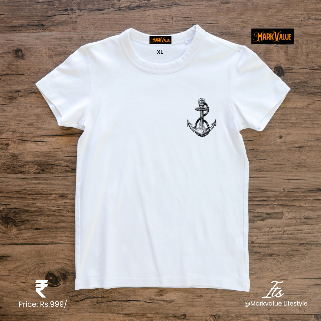 Nautical Anchor T-Shirt | Minimalist Marine Design | 100% Cotton T-shirt
