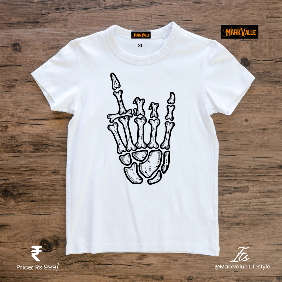 Rock On Skeleton Hand T-Shirt | Gothic & Punk Rock Style | Markvalue