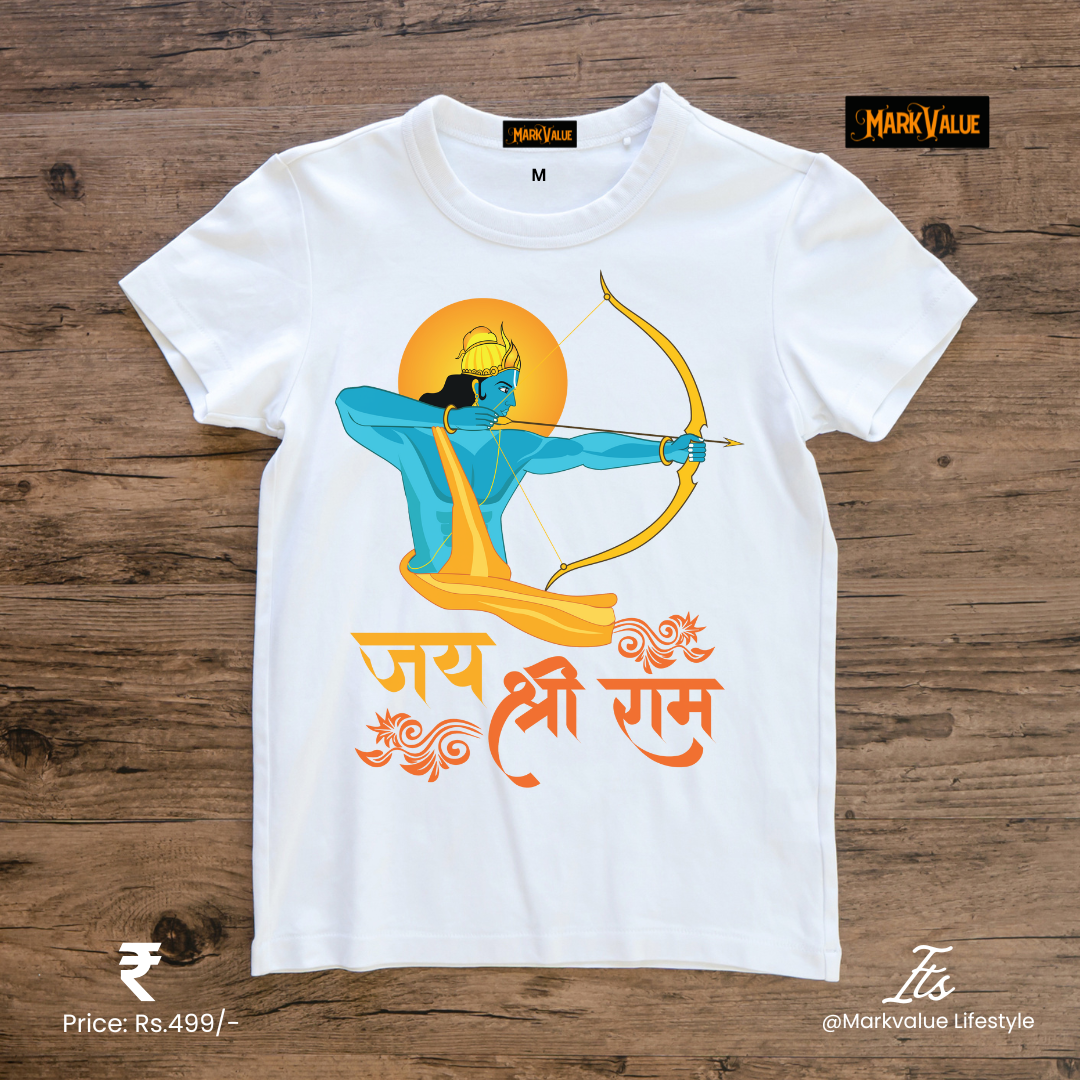Markvalue Lifestyle "Jai Shri Ram" Printed T-Shirt | Hindu Devotional Cotton T-Shirt