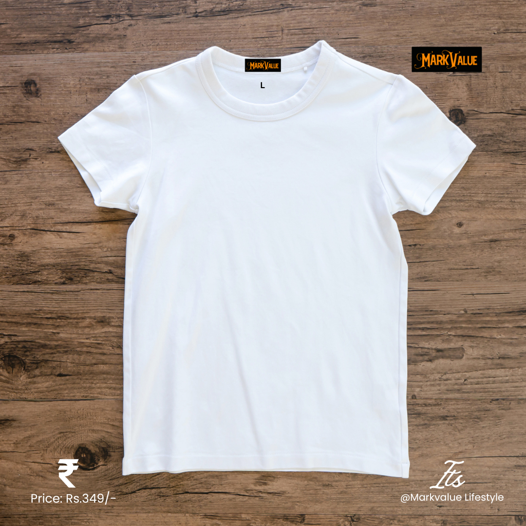 Markvalue Lifestyle Premium White Cotton T-Shirt | 100% Cotton Round Neck Tee