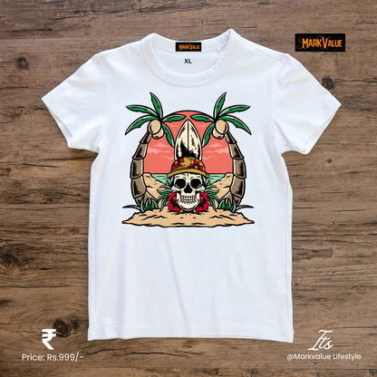 Pirate Skull Beach T-Shirt | 180 GSM | 100% Cotton T-shirt